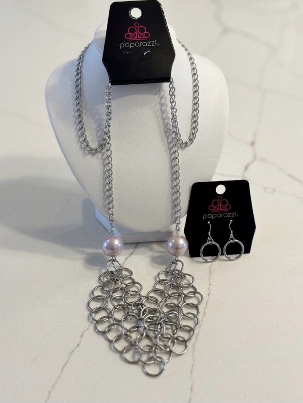 Paparazzi NWT Silver Ring Mesh Statement Necklace & Earring Set